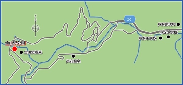 芦安地区の金山沢公園をマークした地図